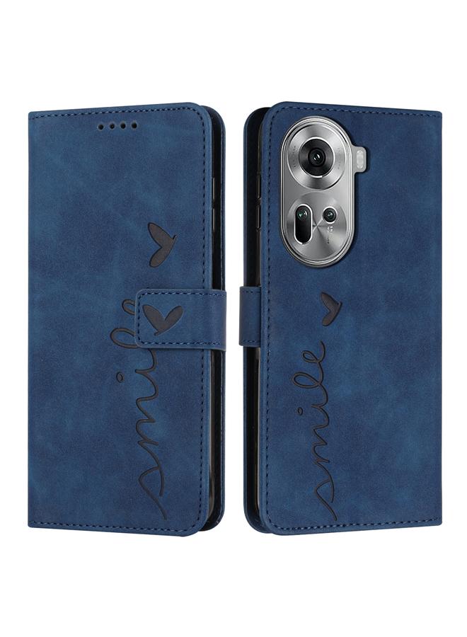 S-TOP Case For OPPO Reno11 5G Global Skin Feel Heart Embossed Leather Phone Case with Long Lanyard - Image 1