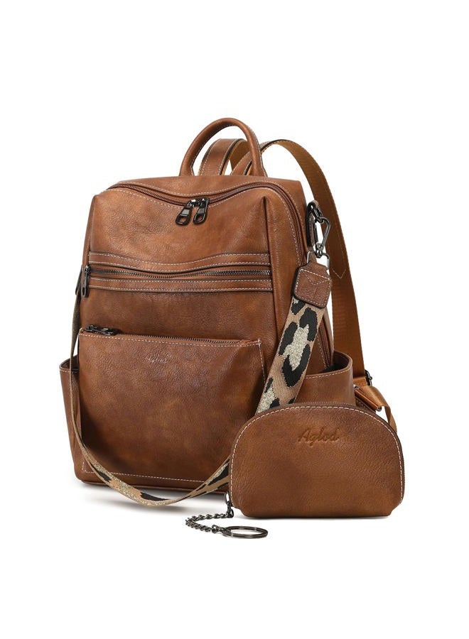 AGLOD Leather Backpack Purse for Women Designer Ladies Shoulder Bag Fashion Faux Work Travel Handbags, Kcus22001-2 Two-toned Brown, Fashion Leather Backpack for Women - Image 1