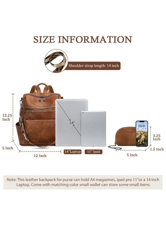 AGLOD Leather Backpack Purse for Women Designer Ladies Shoulder Bag Fashion Faux Work Travel Handbags, Kcus22001-2 Two-toned Brown, Fashion Leather Backpack for Women - Image 2