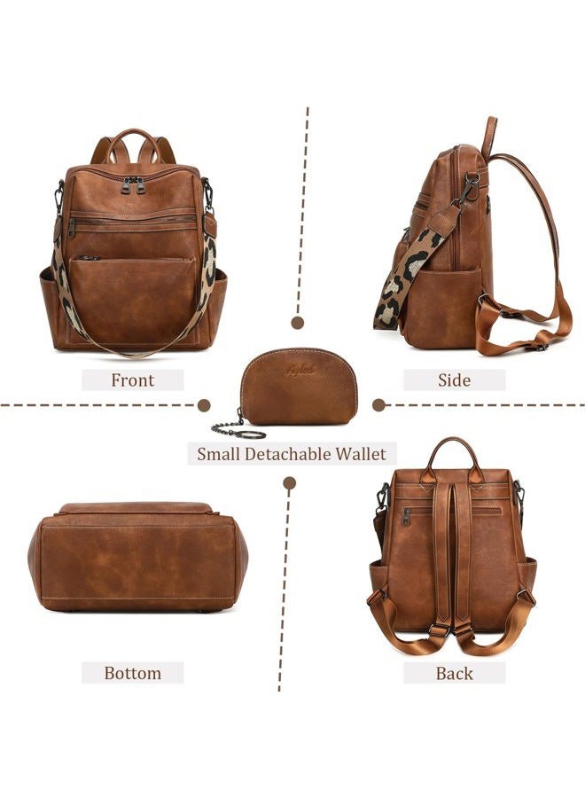AGLOD Leather Backpack Purse for Women Designer Ladies Shoulder Bag Fashion Faux Work Travel Handbags, Kcus22001-2 Two-toned Brown, Fashion Leather Backpack for Women - Image 5
