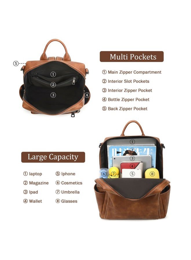 AGLOD Leather Backpack Purse for Women Designer Ladies Shoulder Bag Fashion Faux Work Travel Handbags, Kcus22001-2 Two-toned Brown, Fashion Leather Backpack for Women - Image 3