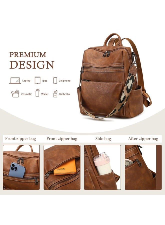 AGLOD Leather Backpack Purse for Women Designer Ladies Shoulder Bag Fashion Faux Work Travel Handbags, Kcus22001-2 Two-toned Brown, Fashion Leather Backpack for Women - Image 4