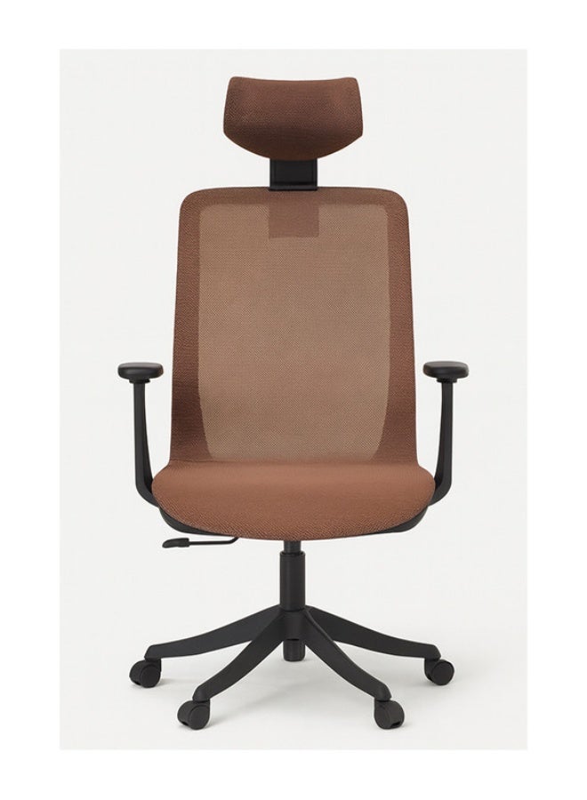 YI ONE Mid Back Office Chair 1378B – Mesh Computer Chair with Ergonomic High Back Design, Swivel Executive Chair with Height Adjustment, Wheels, Headrest & Armrests, Black & Tan, 66.5×48.5×78 cm - Image 2