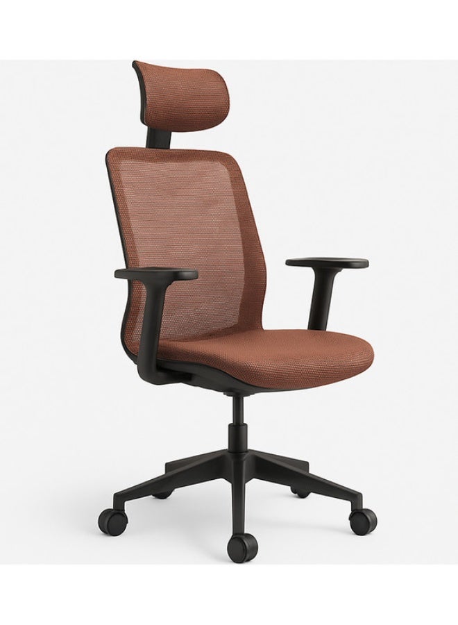 YI ONE Mid Back Office Chair 1378B – Mesh Computer Chair with Ergonomic High Back Design, Swivel Executive Chair with Height Adjustment, Wheels, Headrest & Armrests, Black & Tan, 66.5×48.5×78 cm - Image 1