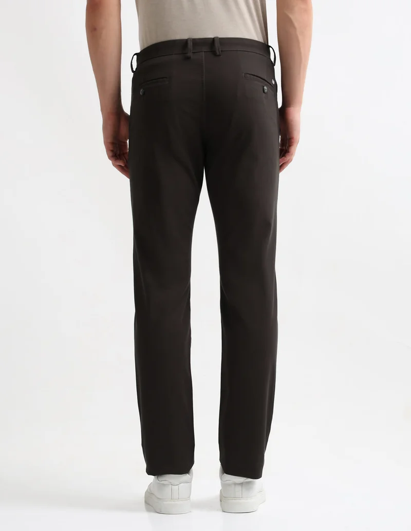 Arrow Dark Brown Textured Regular Fit Trousers for Men | Best Price UAE