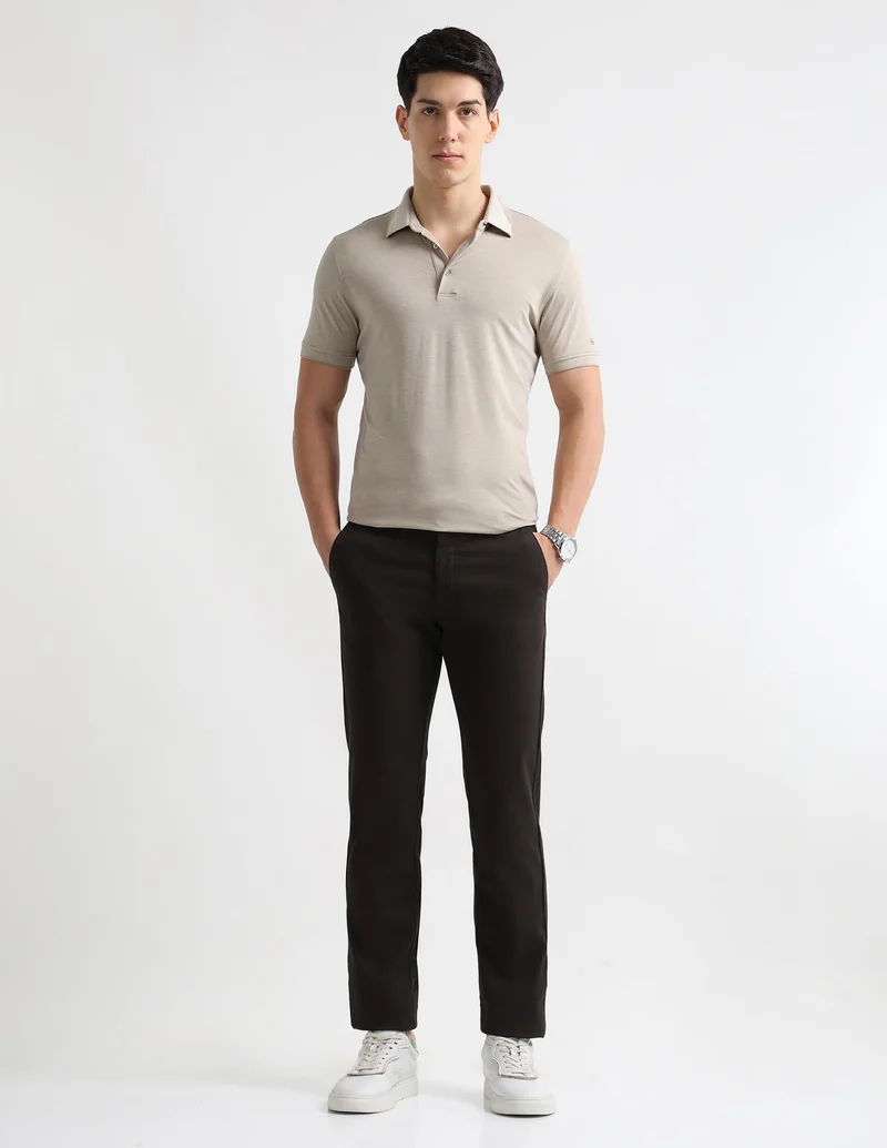 Arrow Dark Brown Textured Regular Fit Trousers for Men | Best Price UAE