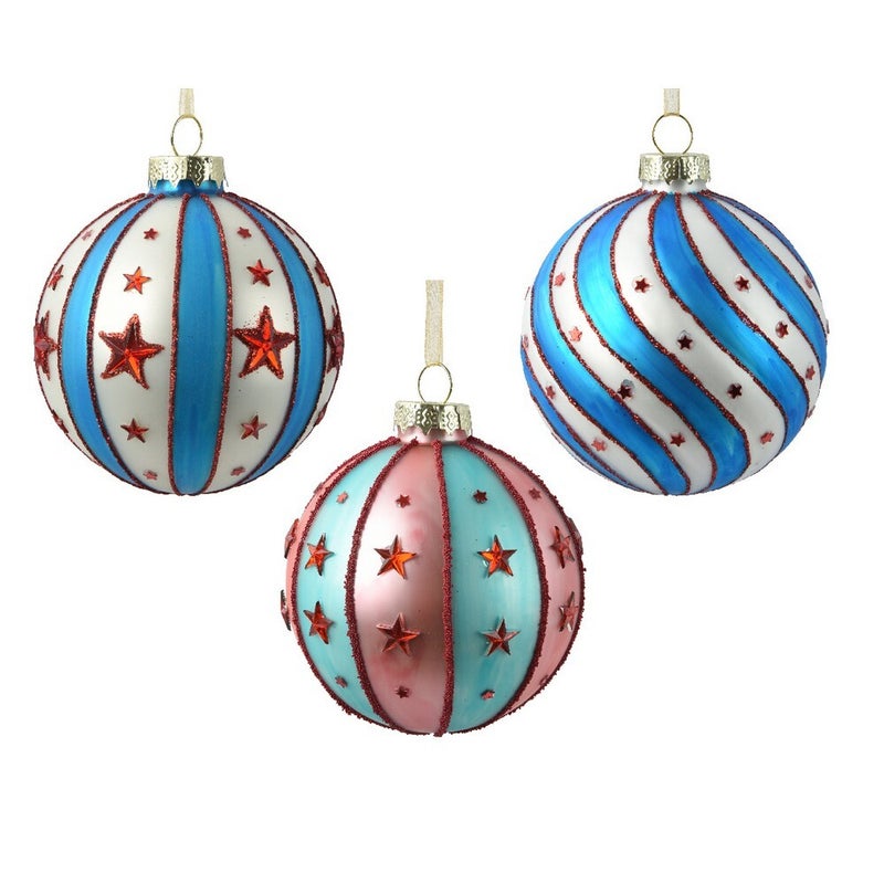 Kaemingk زخرفة كرة عيد الميلاد الزجاجية من كامينغك بتصميم نجمة متلألئة لتزيين الأشجار الداخلية والخارجية - 8 سم، قطعة واحدة متنوعة - Image 1