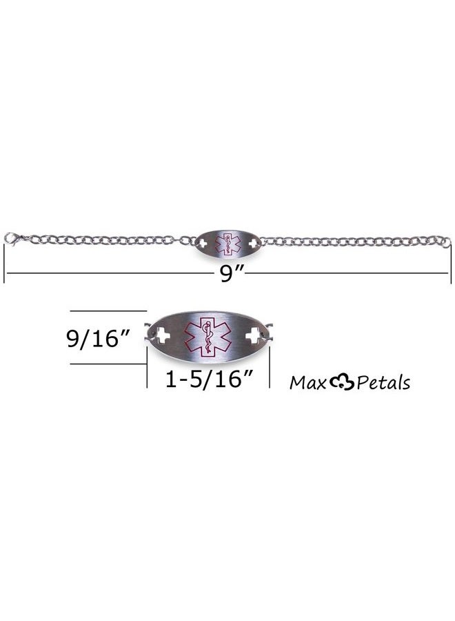 Max Petals Type 2 Diabetes Medical Alert ID Stainless Steel Identification Bracelet with 9 Inch Chain - Image 4