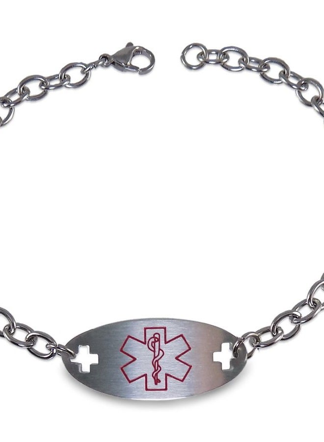 Max Petals Type 2 Diabetes Medical Alert ID Stainless Steel Identification Bracelet with 9 Inch Chain - Image 1