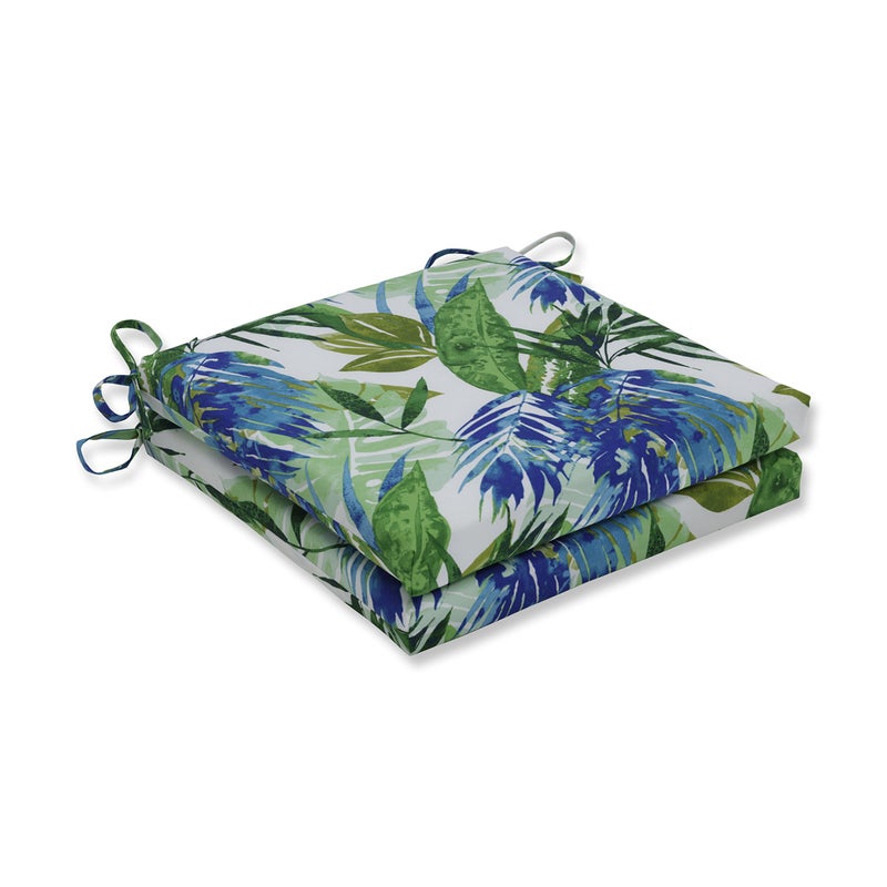 Pillow Perfect Tropic Floral IndoorOutdoor Chair Seat Cushion with Ties Squared Corner Plush Fiber Fill Weather and Fade Resistant 20 x 20 BlueGreen Soleil 2 Count