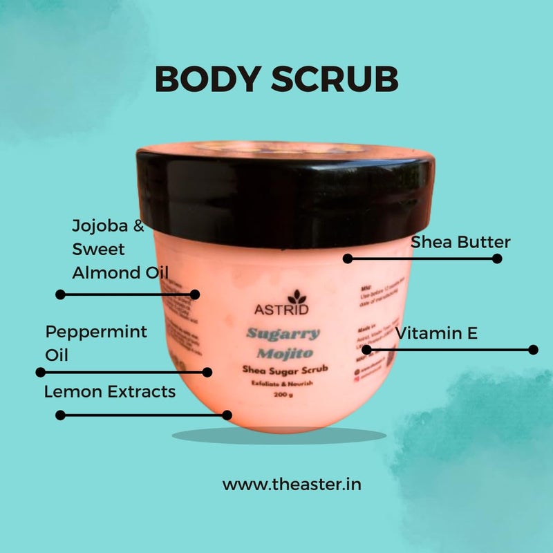 Astrid Sugarry mojito body scrub, Body polish, Exfoliation, Removes dead skin, citrus and peppermint body scrub, 200 gms, body scrub, natural sugar scrub, No Parabens and sulphate, All skin type - Image 2