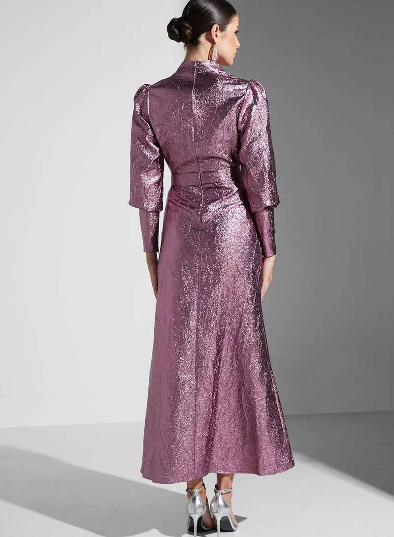 Namshi x Farah Hassan Shimmer Detail Belted Dress