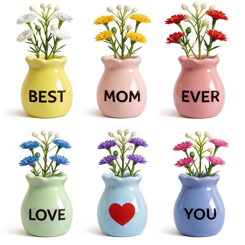 Cacukap Mother's Gifts for Mom Birthday Gifts from Daughter Son - 6 Pcs Refrigerator Magnets - Mini Vase Magnets for Fridge with Artificial Flowers, Christmas Valentines Day Gifts for Moms - Image 1