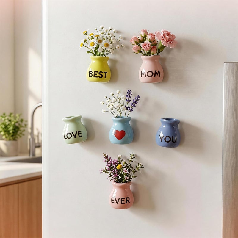 Cacukap Mother's Gifts for Mom Birthday Gifts from Daughter Son - 6 Pcs Refrigerator Magnets - Mini Vase Magnets for Fridge with Artificial Flowers, Christmas Valentines Day Gifts for Moms - Image 3