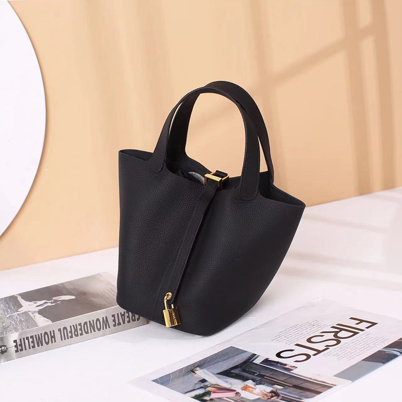 High-Definition Version First Layer Cowhide Bucket Bag 2023 New Leather Food Basket Women'S Bag Commuter Handbag Handbag - Image 1