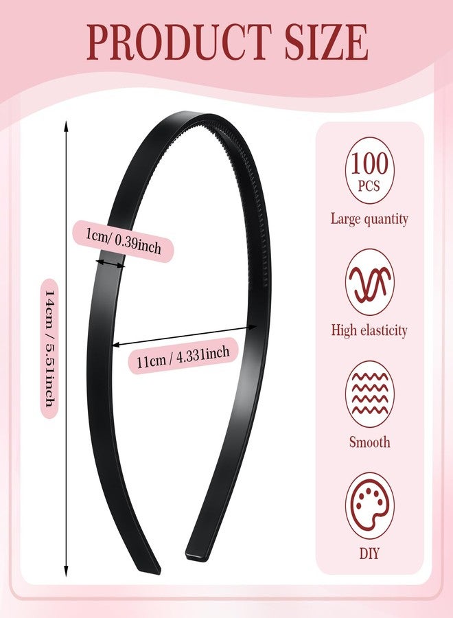 XunYee Hairband, 100 Pcs Plastic Headbands with Teeth, Plain Headbands for Women Girls, DIY Hair Accessories, Black, 10 mm - Image 2