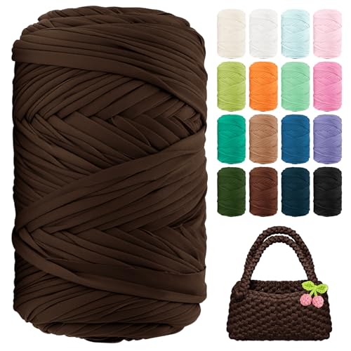 BHUCUTU T Shirt Yarn 130 Yards Beginner Crochet Tshirt Yarn 400g Elastic Fabric Thick T-Shirt Yarns for Crocheting, Knitting Bags, Baskets, Rugs, Coasters, DIY Crafts, Home Decor (Coffee) - Image 1