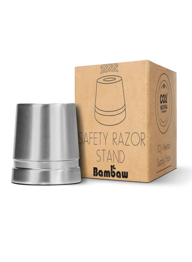 Bambaw Silver Safety Razor Stand | Razor Holder Stand | Straight Razor Stands does not fit all Safety Razors | Double Edge Safety Razor Stand | Shaver Holder Stand Razor Base | Single Razor Stand - Image 1