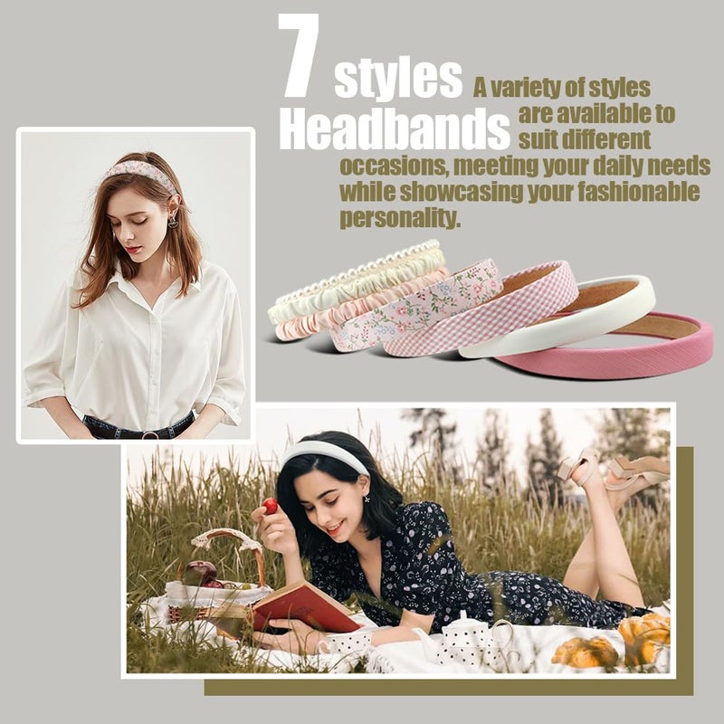 VKLANBGO 7pcs Headbands for Women with Different Designs, Non Slip Flower Headband Set, Cute Pearl Headbands for Girls, Hair Accessories Birthday Thanksgiving Christmas Gift for Girl Women, Green - Image 3