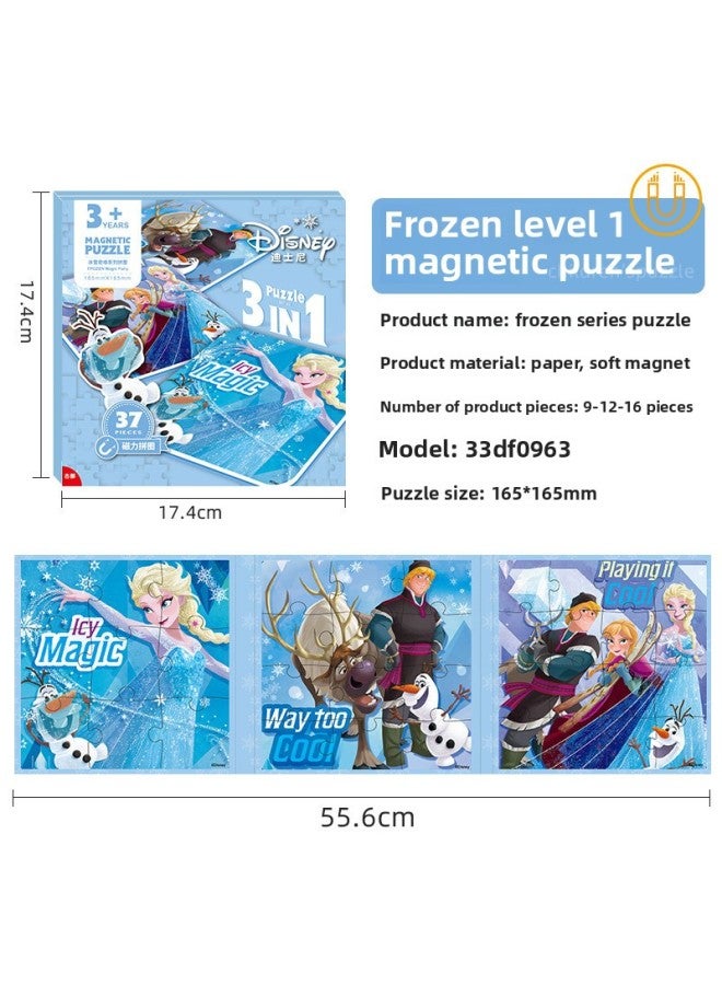 Marvel Avengers Iron Man Spider-Man Children's Benefiting Intelligence Development Toy Magnetic Quiet Book Triple Fold Puzzle-Color:Frozen Level 1 Three-in-one (white Card) 0963 - Image 1