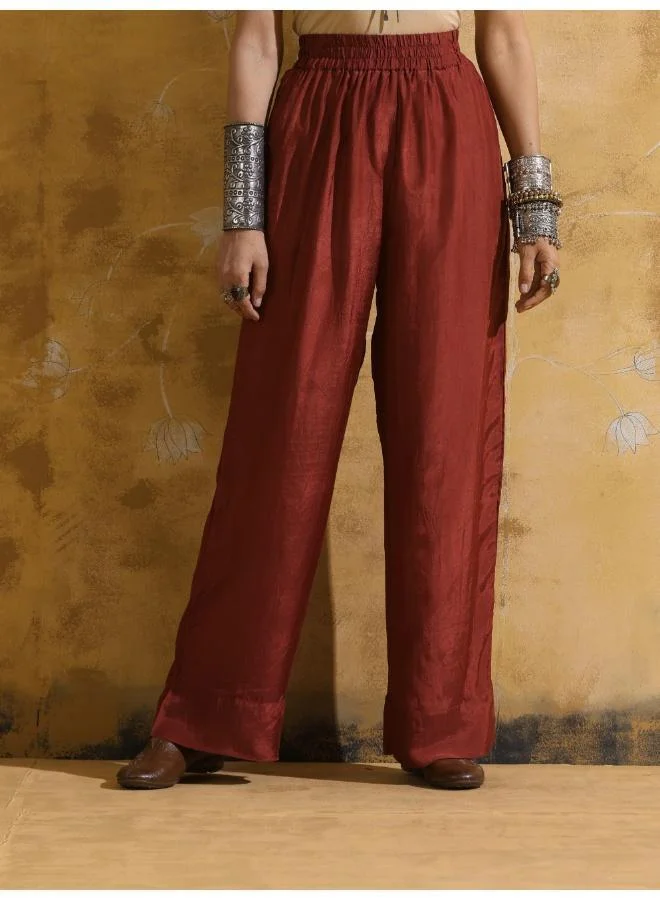 trueBrowns  trueBrowns Cola Rust Red Floral Print Muslin Silk Straight Kurta Set for Women | Best Price UAE