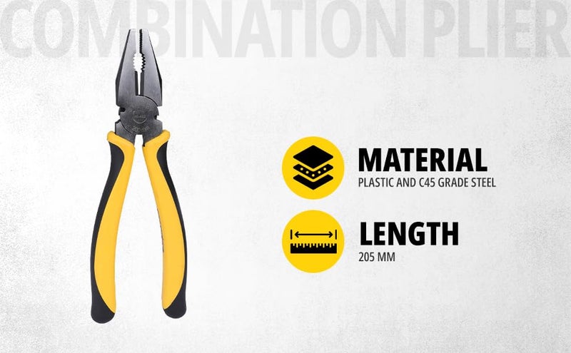 Stanley STANLEY 70482 8 Sturdy Steel Combination Plier with AntiRust properties for gripping holding and cutting wires YELLOW BLACK  - Image 3