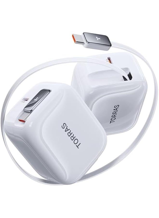 أنكوفو TORRAS FlexLine 40W for iPhone 16 Charger, Dual-Port USB C Charger Block with Retractable Cable, Travel Charger for iPhone Charger Fast Charging, Type C Charger for iPhone 15 with Foldable Plug - Image 1