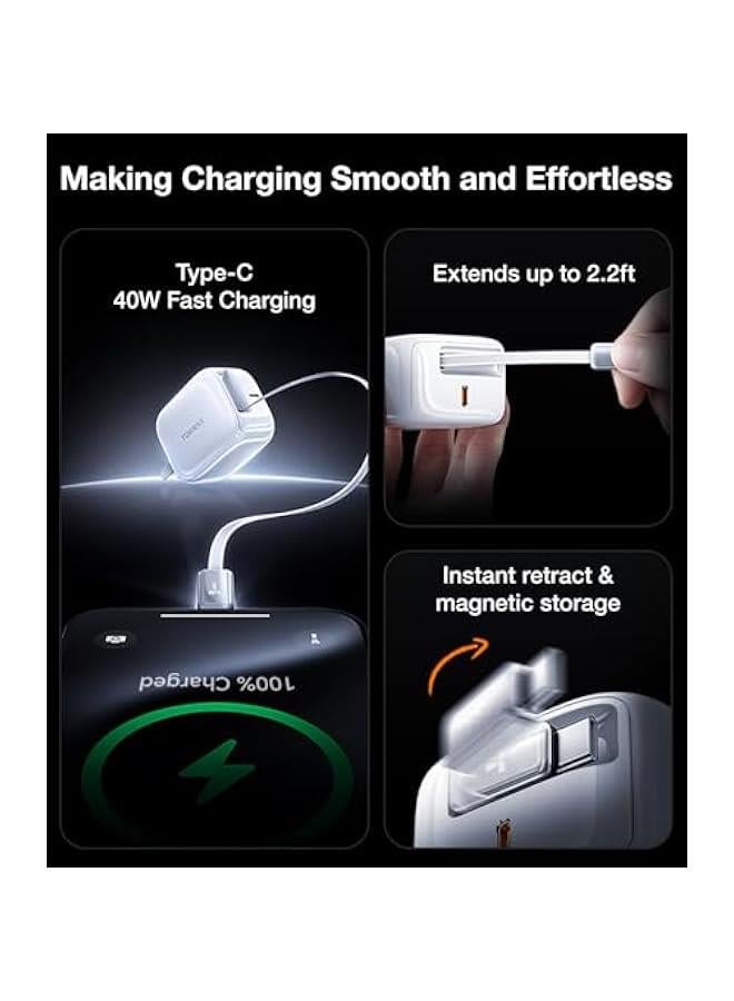 أنكوفو TORRAS FlexLine 40W for iPhone 16 Charger, Dual-Port USB C Charger Block with Retractable Cable, Travel Charger for iPhone Charger Fast Charging, Type C Charger for iPhone 15 with Foldable Plug - Image 3