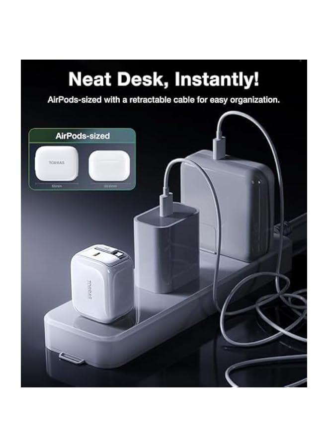 أنكوفو TORRAS FlexLine 40W for iPhone 16 Charger, Dual-Port USB C Charger Block with Retractable Cable, Travel Charger for iPhone Charger Fast Charging, Type C Charger for iPhone 15 with Foldable Plug - Image 4