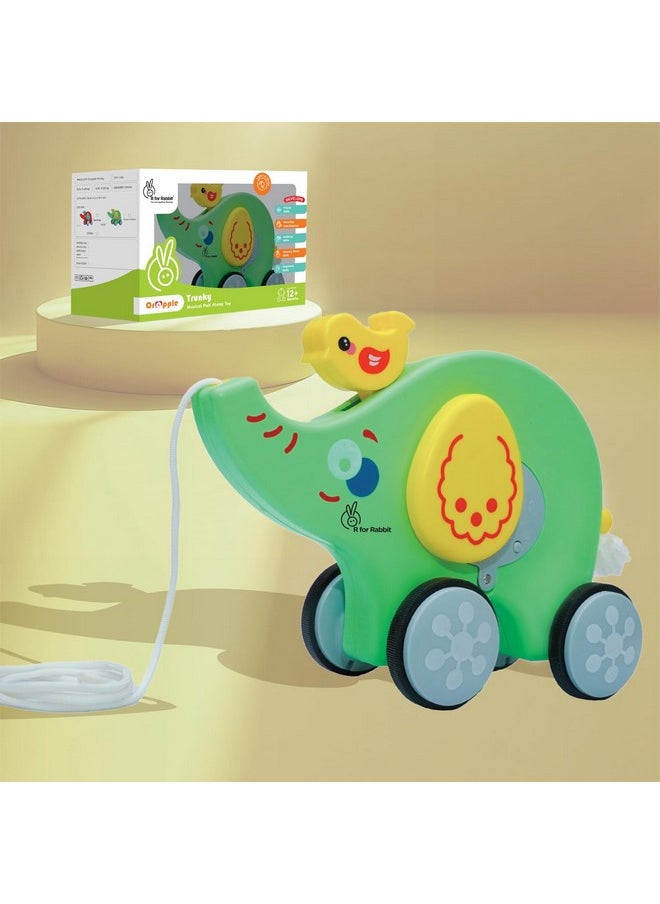 R for Rabbit R for Rabbit Orapple Trunky Musical Pull-Along Toy for Baby with Lights & Smooth Wheels |Encourages Walking, Balance & Coordination | Motor Skill Development 12+ Months Kids (Green Yellow)  - Image 1