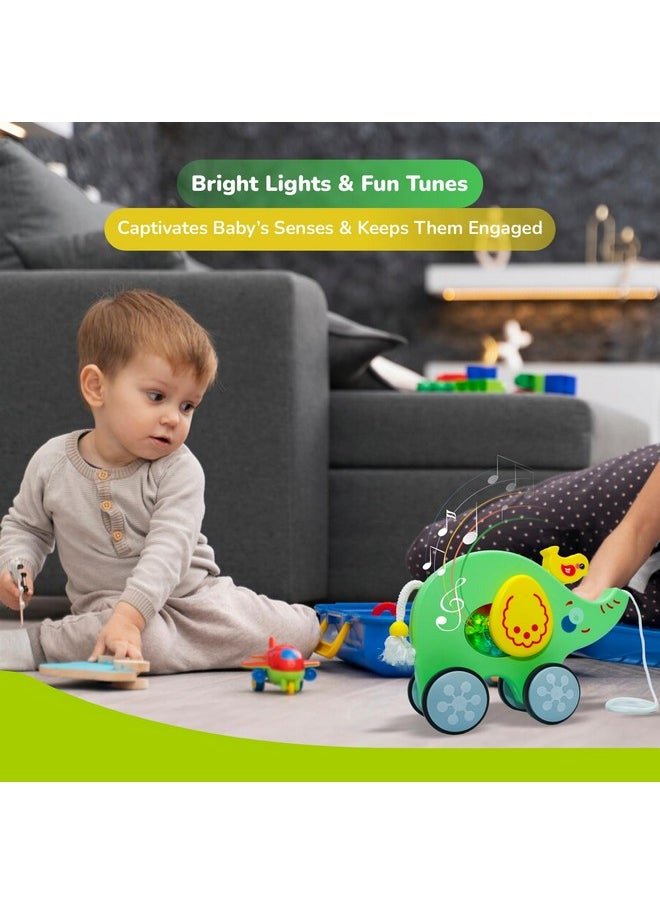 R for Rabbit R for Rabbit Orapple Trunky Musical Pull-Along Toy for Baby with Lights & Smooth Wheels |Encourages Walking, Balance & Coordination | Motor Skill Development 12+ Months Kids (Green Yellow)  - Image 2