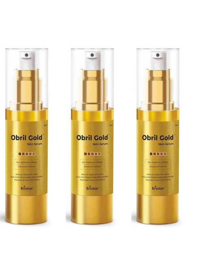 Brinton Obril Gold Skin Serum For Hyperpigmentation With Hyaluronic Acid For Dark Spot Removal, Tan & Acne Marks | Reduces Wrinkles & Fine Lines 30Ml X Pack Of 3 - Image 1
