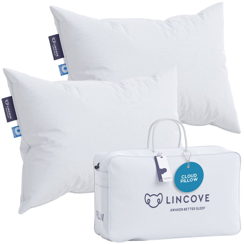 Lincove Cloud Natural Canadian Down Pillow White Luxury Sleeping Pillow  625 Fill Power 500 Thread Count Cotton Shell Made in Canada Standard  Medium 2 Pack