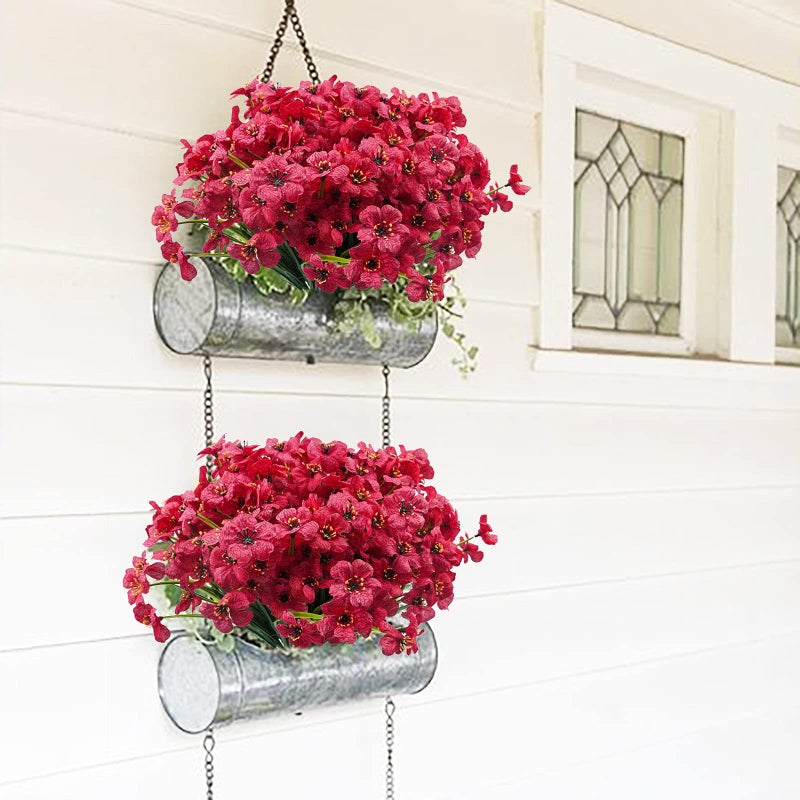 Uieke 72 Bundles Artificial Fake Flowers Outdoor UV Resistant Faux Plants Plastic Cemetery Flowers No Fade Outside Home Garden Porch Window Box Summer D?cor -Rose Red - Image 2