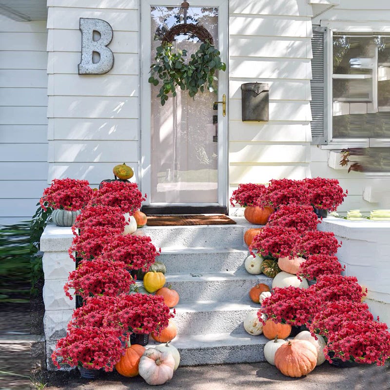Uieke 72 Bundles Artificial Fake Flowers Outdoor UV Resistant Faux Plants Plastic Cemetery Flowers No Fade Outside Home Garden Porch Window Box Summer D?cor -Rose Red - Image 4