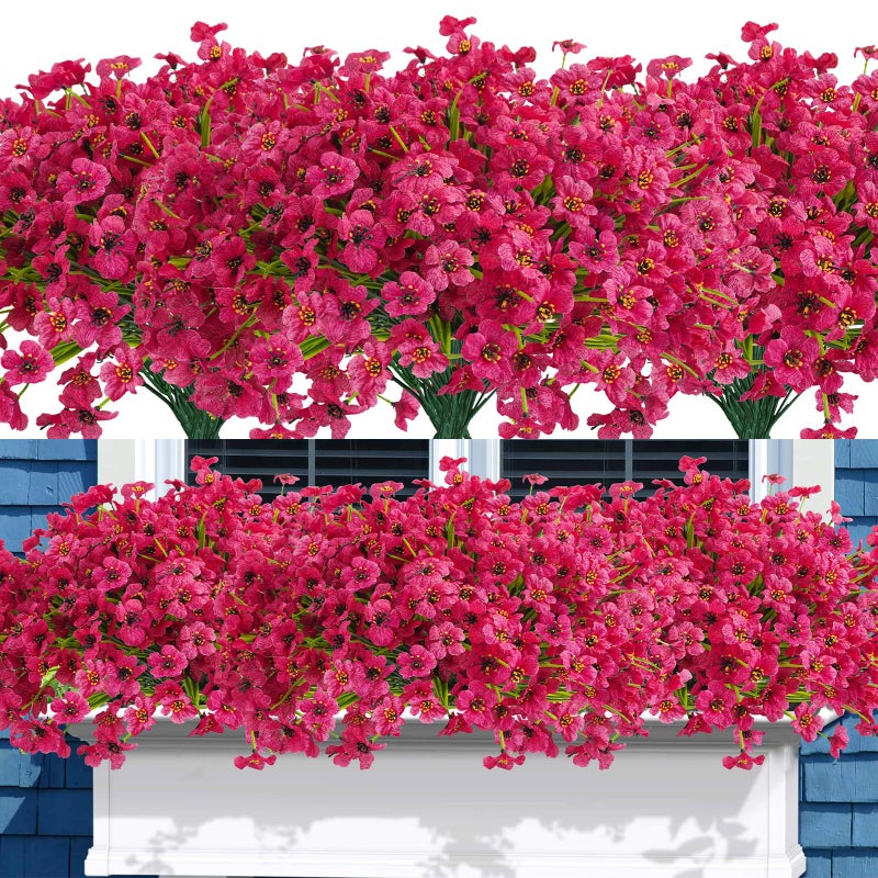Uieke 72 Bundles Artificial Fake Flowers Outdoor UV Resistant Faux Plants Plastic Cemetery Flowers No Fade Outside Home Garden Porch Window Box Summer D?cor -Rose Red - Image 1