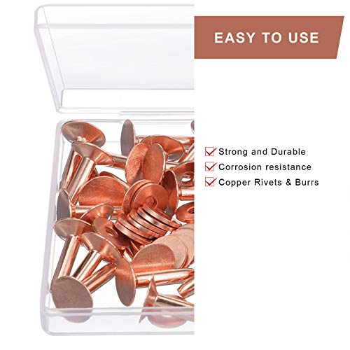 Hotop 50 Sets Copper Rivets and Burrs, Copper Rivets for Leather Pure Copper Rivet Setting Tool for Belts Wallets Collars Leather DIY Craft Supplies (1/2 Inch, Size 9) - Image 3