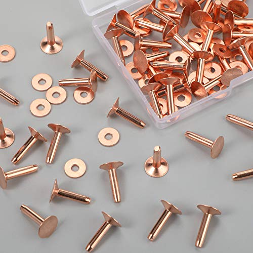 Hotop 50 Sets Copper Rivets and Burrs, Copper Rivets for Leather Pure Copper Rivet Setting Tool for Belts Wallets Collars Leather DIY Craft Supplies (1/2 Inch, Size 9) - Image 4