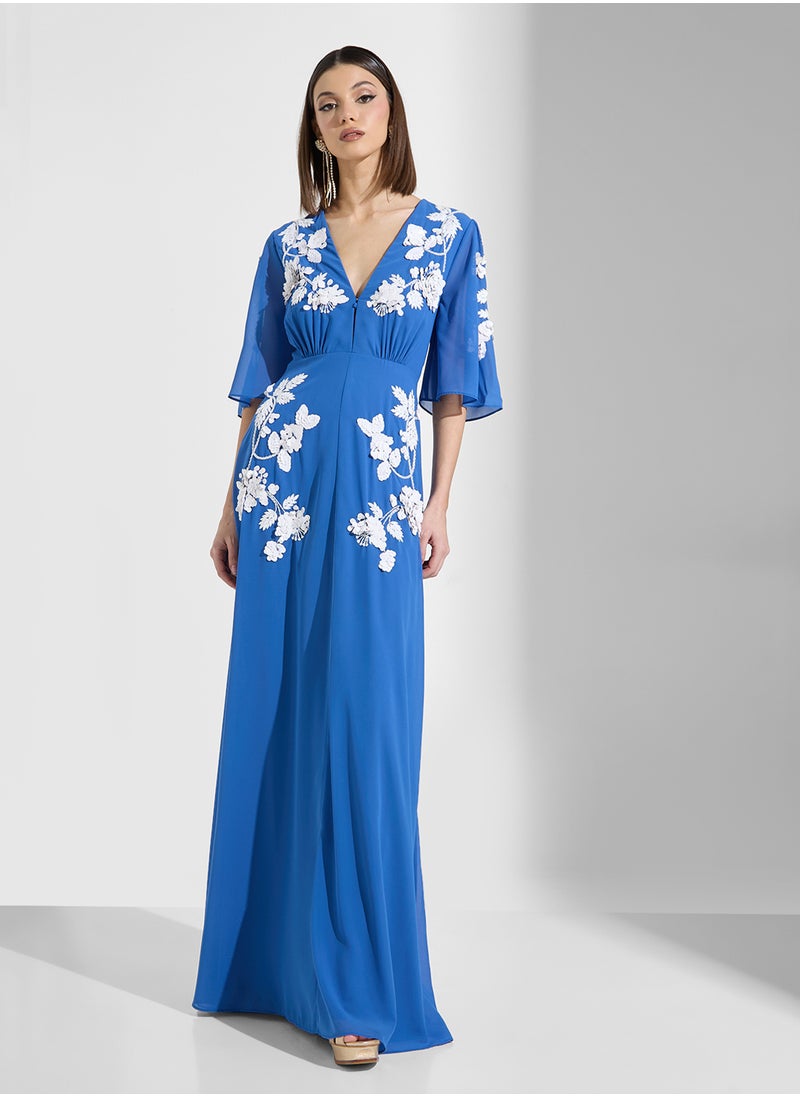 Hope & Ivy - Embellished Plunge Neck Maxi Dress - Image 1