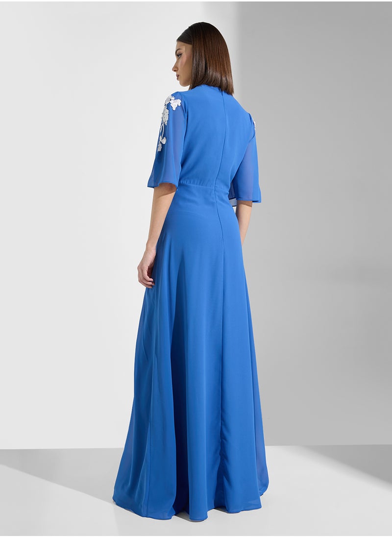 Hope & Ivy - Embellished Plunge Neck Maxi Dress - Image 1