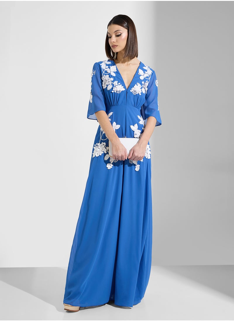 Hope & Ivy - Embellished Plunge Neck Maxi Dress - Image 1