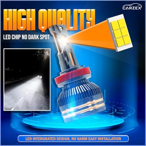 Carzex Crystal Eye H8/H11 Car LED Headlight & Fog Light Bulb 300W 20000 Lumens Super Bright Automotive 6500K Cool White LED Headlight Conversion Kit for Cars, A180 Series (2Pcs) (1 Yr Warranty) - Image 2