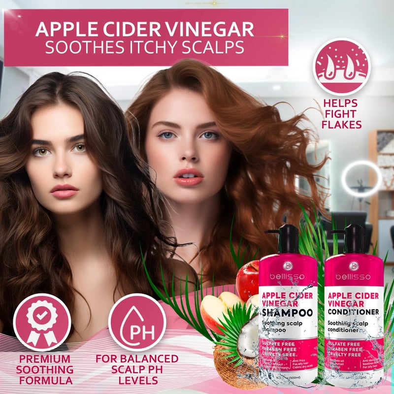 BELLISSO Apple Cider Vinegar Shampoo and Conditioner Set - Stop Flaky and Itchy Scalp â€“ Sulfate Paraben Free Anti Dandruff Soothing Treatment for Dry, Oily and Damaged Hair - Intense Care for Women and Men - Image 2