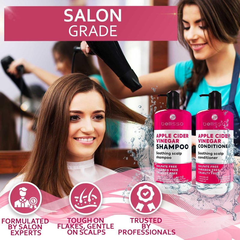 BELLISSO Apple Cider Vinegar Shampoo and Conditioner Set - Stop Flaky and Itchy Scalp â€“ Sulfate Paraben Free Anti Dandruff Soothing Treatment for Dry, Oily and Damaged Hair - Intense Care for Women and Men - Image 5