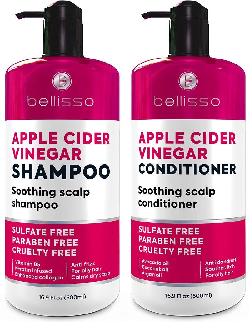 BELLISSO Apple Cider Vinegar Shampoo and Conditioner Set - Stop Flaky and Itchy Scalp â€“ Sulfate Paraben Free Anti Dandruff Soothing Treatment for Dry, Oily and Damaged Hair - Intense Care for Women and Men - Image 1