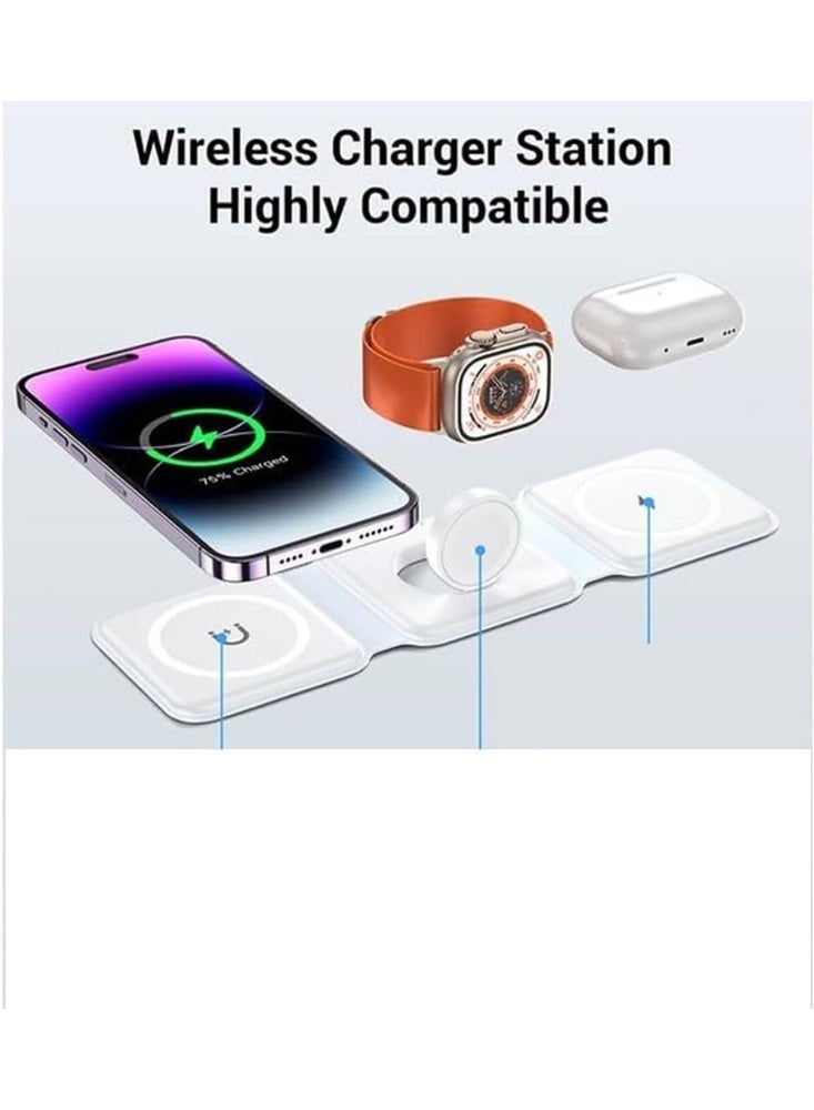 MUNTAQI 3 in 1 Wireless Charging Station for iPhone, Apple Watch, AirPods – Fast Wireless Magnetic Charger Foldable Dock, Portable Charging Pad Compatible with iPhone 15/14/13/12 Series, MagSafe, Apple Watch & AirPods - Image 3