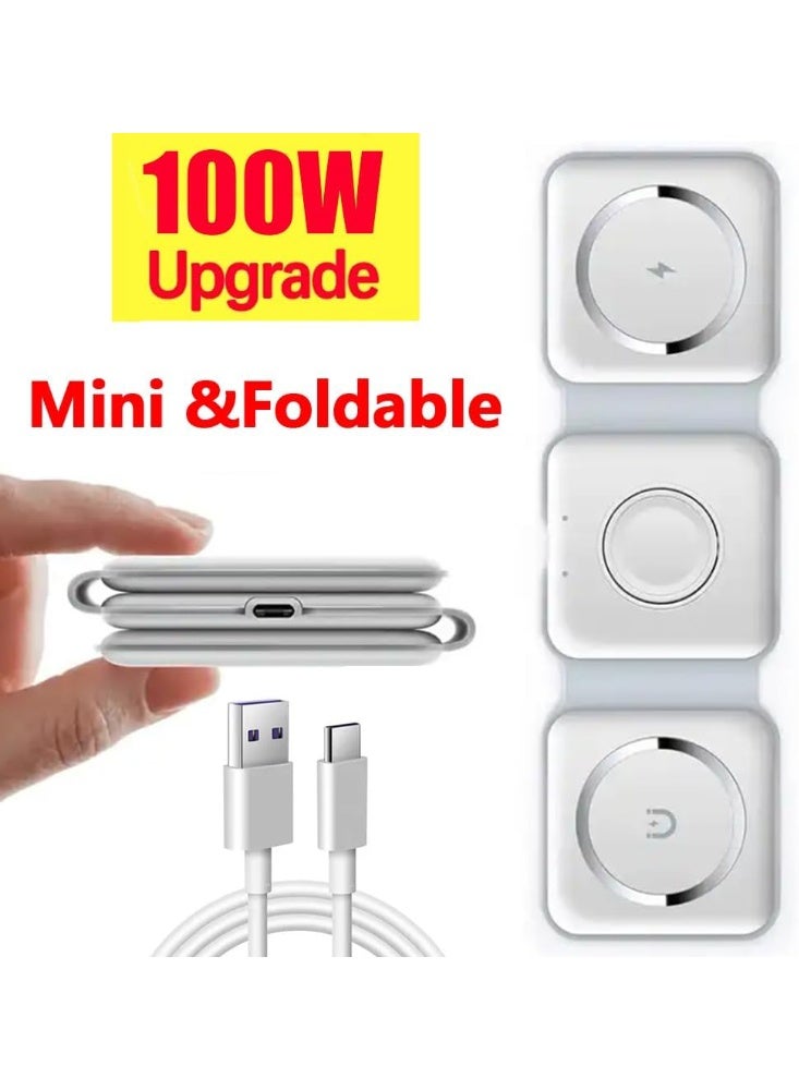 MUNTAQI 3 in 1 Wireless Charging Station for iPhone, Apple Watch, AirPods – Fast Wireless Magnetic Charger Foldable Dock, Portable Charging Pad Compatible with iPhone 15/14/13/12 Series, MagSafe, Apple Watch & AirPods - Image 5