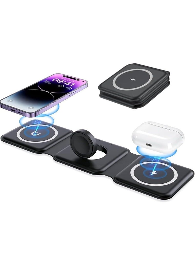 MUNTAQI 3 in 1 Wireless Charging Station for iPhone, Apple Watch, AirPods – Fast Wireless Magnetic Charger Foldable Dock, Portable Charging Pad Compatible with iPhone 15/14/13/12 Series, MagSafe, Apple Watch & AirPods - Image 4