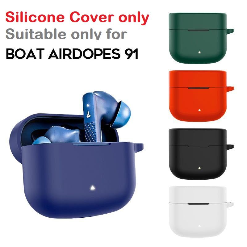 Printme Compatible for Boat Airdopes 91 Case Cover Silicone, Soft, Anti Scratch, Anti Fall, LED Visible, with Hook and EarTips [Earbuds Not Included] (Black) - Image 2