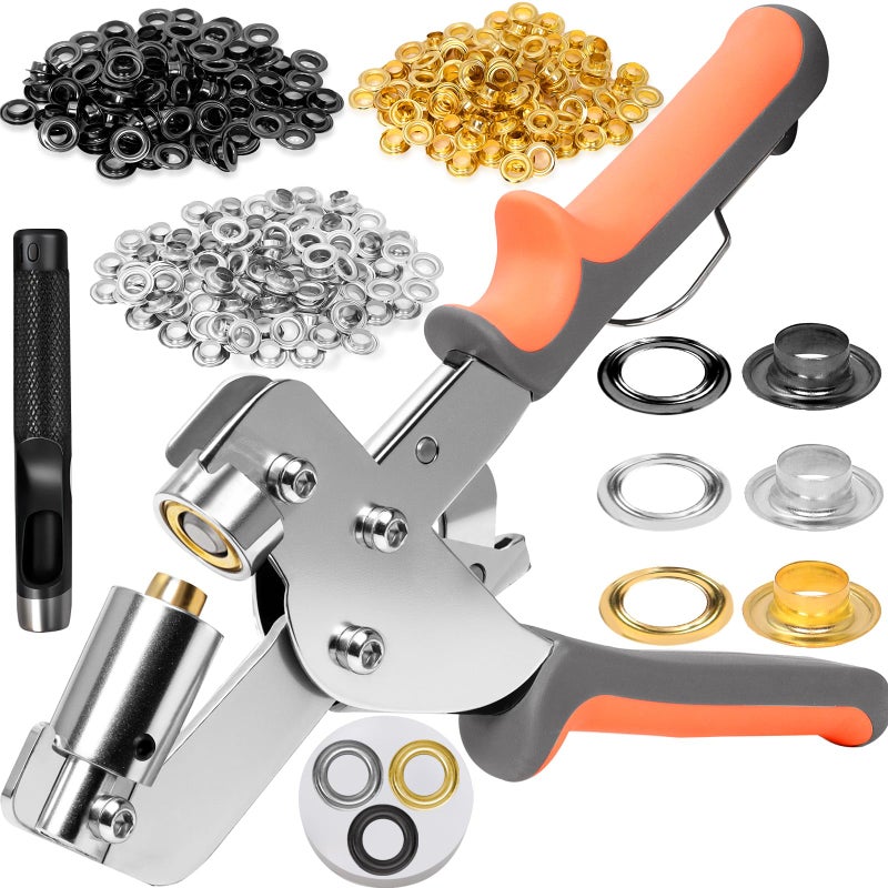 SBGGRL Grommet Tool kit, 3/8 Inch Heavy Duty Eyelets Pliers with 300 pcs 10mm Metal Grommet Set (Gold, Black, Silver) for Tarps, Fabric, Leather, Tents, Vinyl, Canvas - Image 1